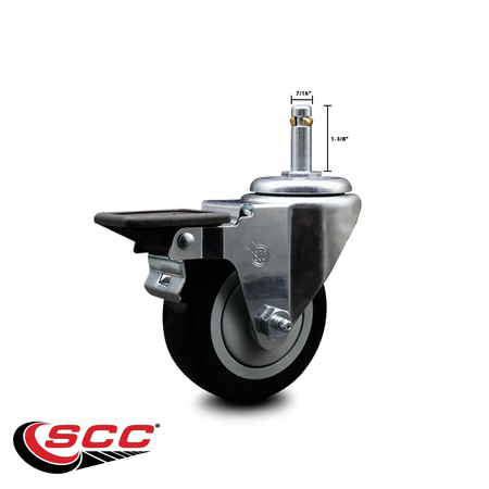 Service Caster 3.5'' Black Poly Wheel Swivel 7/16'' Grip Ring Stem Caster with Brake SCC-GR20S3514-PPUB-BLK-PLB-716138